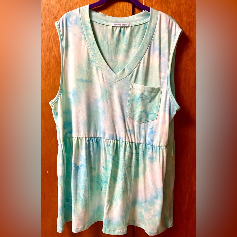 Mint Tie-Dye V-Neck Tank Top - Picture 5 of 7